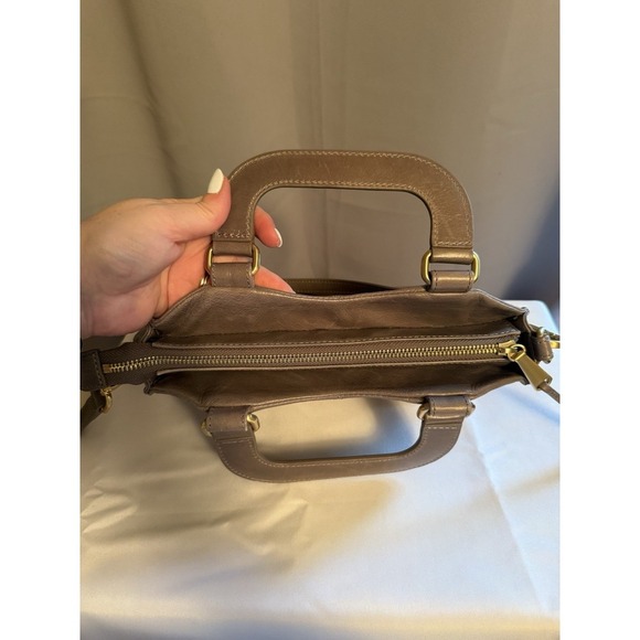 HOBO Purse Crossbody Bag Handbag Gray Leather Brushed Gold Top Handle Satchel - Picture 2 of 13